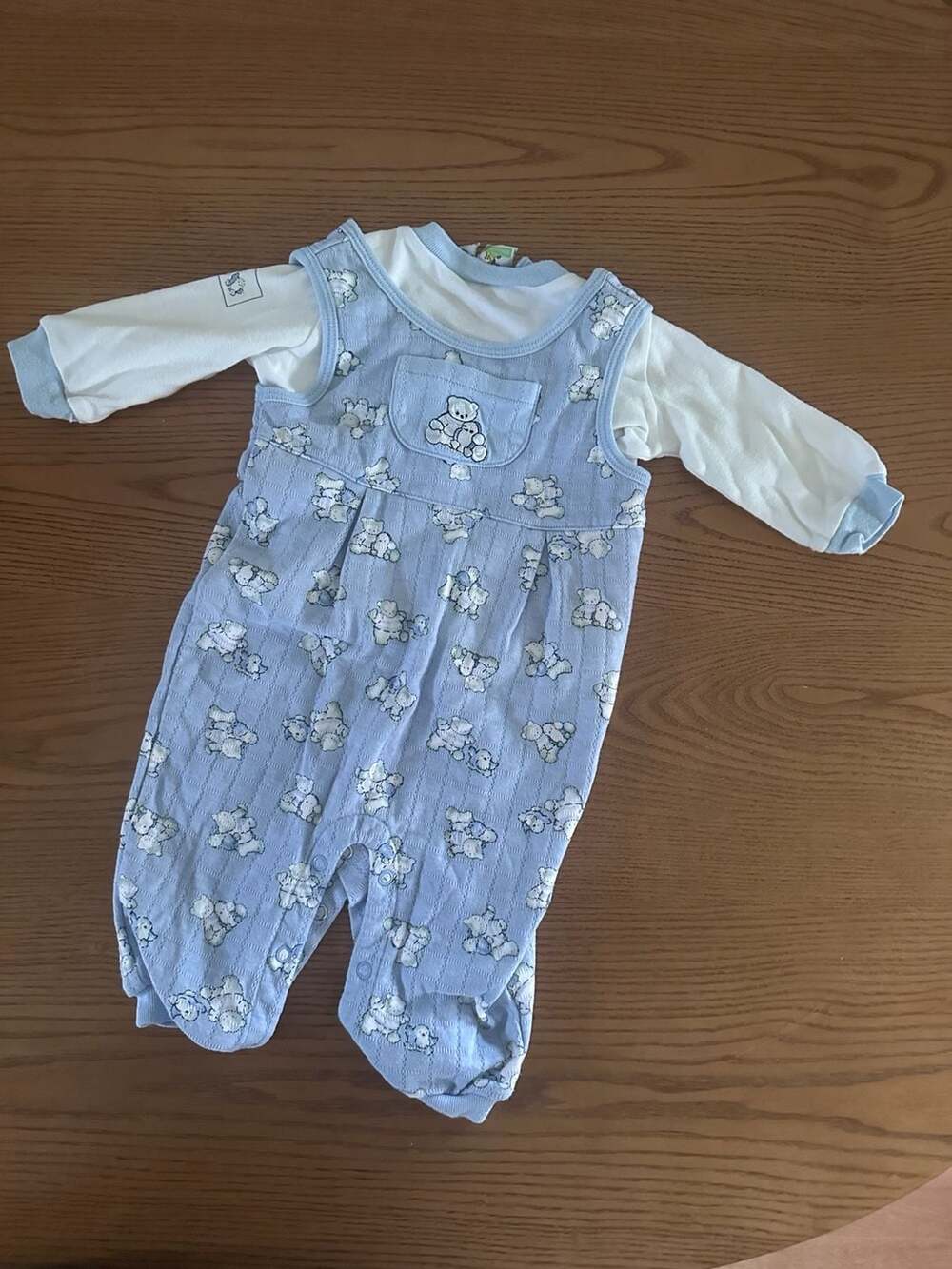 Sesame Street Baby Light Blue Teddy Bear Print Overalls and Long Sleeve Shirt Se